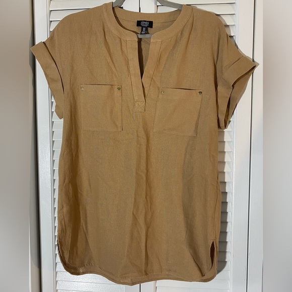 Jones New York Signature Camel Short Sleeved Blouse/Tunic, Size S, Linen/Viscose - Picture 1 of 7